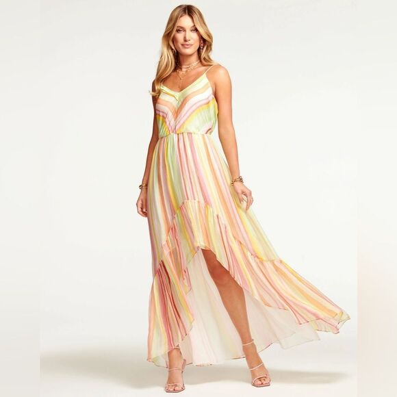 NWT Ramy Brooke Printed Trudy High-Low Maxi Dress Watercolor Stripe - Picture 1 of 10